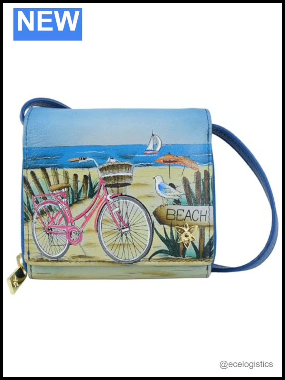 Hand-Painted Genuine Leather RFID Blocking Two Fold Sling Organizer Women